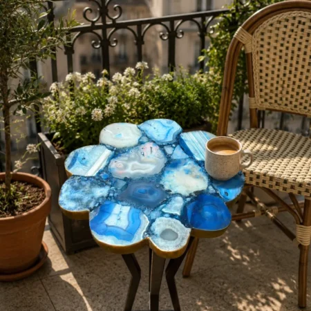 Custom Blue Agate Bistro Coffee Table Top Handmade Countertop Sofa Side Table Luxury Home Furniture Decor
