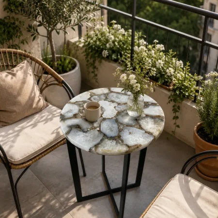 Made to order White Agate Round Coffee Table Top Handmade Natural Gemstones Sofa Centerpiece Countertop home Furniture Decor