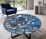 Blue Agate Round Coffee Table Round Antique Counter Top Sofa Centerpiece Decor