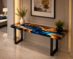 Custom Made Ocean Epoxy Console Table Unique Live Edge Furniture Luxury Home Decor
