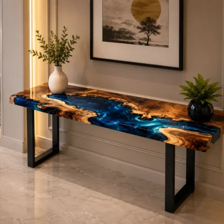 Custom Made Ocean Epoxy Console Table Unique Live Edge Furniture Luxury Home Decor