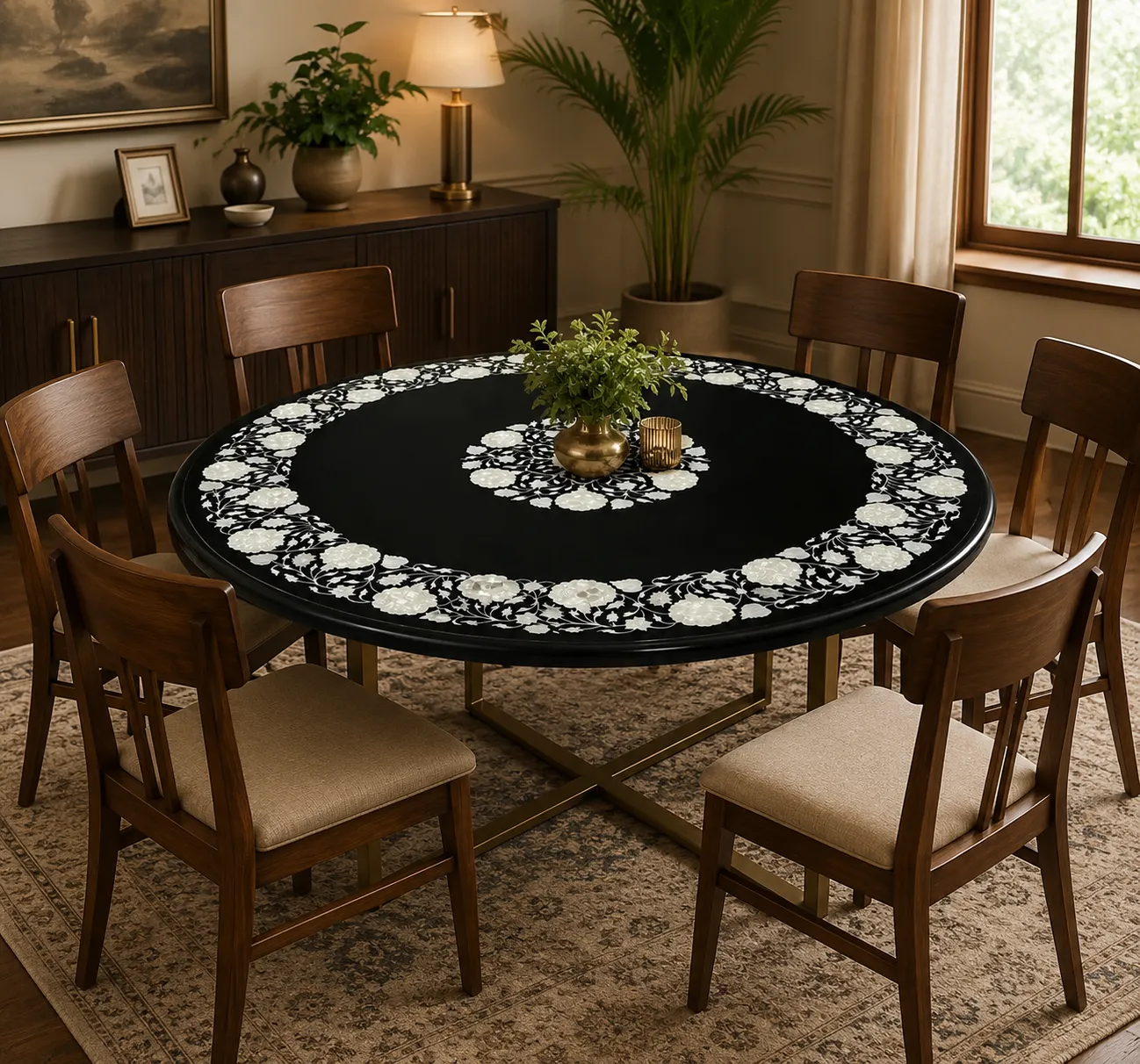 Inlay Marble Table Black Marble Table