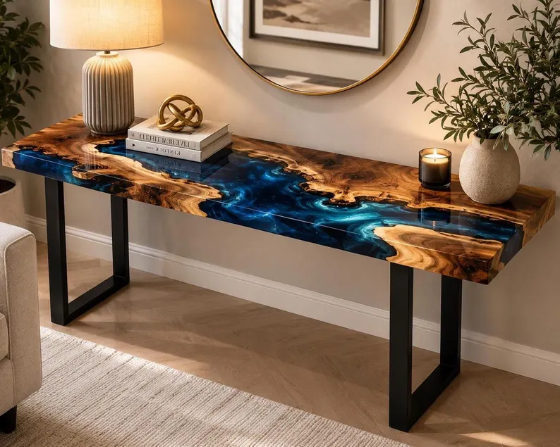 Wooden Epoxy Table Console Table